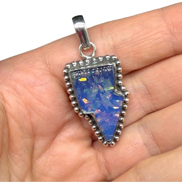Australian Fire Opal Lightning Bolt Necklace Pendant Solid 925 Sterling Silver - Picture 3 of 7
